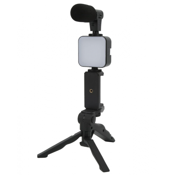 مجموعة ميكروفون محمول مع إضاءة LED وحامل ثلاثي