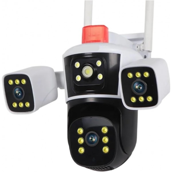 عرض 4 قطع كاميرة مراقبة ب ثلاث عدسات 360 درجة تعمل بالطاقة الشمسية