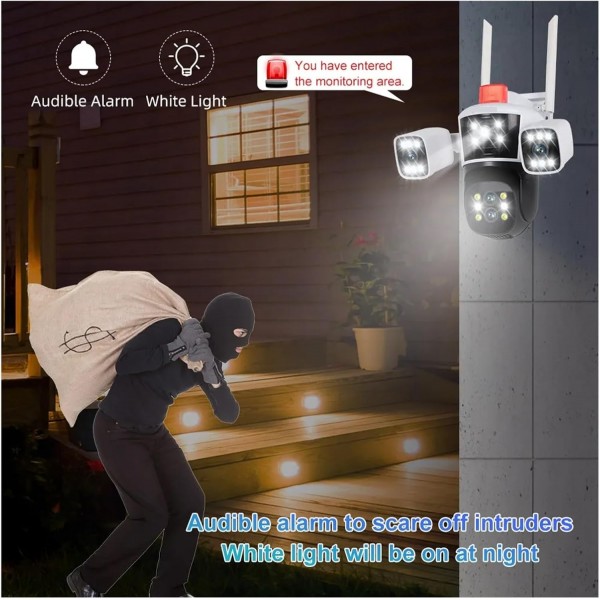 عرض قطعتين كاميرة مراقبة ب ثلاث عدسات 360 درجة تعمل بالطاقة الشمسية