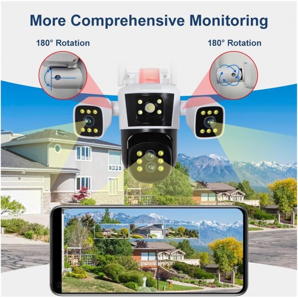 عرض 3 قطع كاميرة مراقبة ب ثلاث عدسات 360 درجة تعمل بالطاقة الشمسية