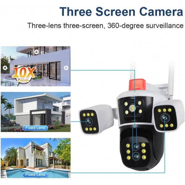 عرض 3 قطع كاميرة مراقبة ب ثلاث عدسات 360 درجة تعمل بالطاقة الشمسية